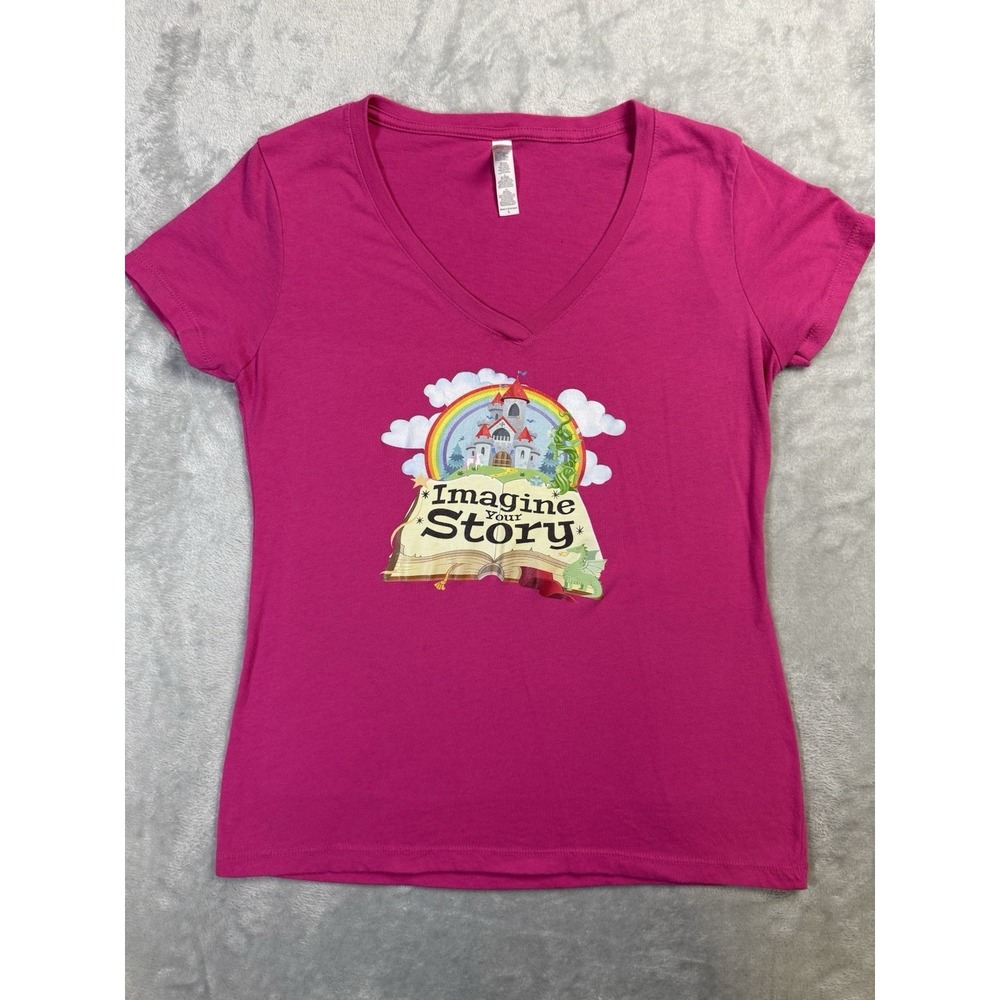 Ideal by Next Level Women's‎ L Pink Graphic Print V-Neck Short Sleeve Knit Tee